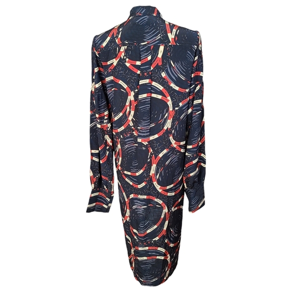 rokh Size 2-4 Silk Scarf Midi Shirtdress Blue Classic Chain Link Abstract Print - Picture 9 of 16